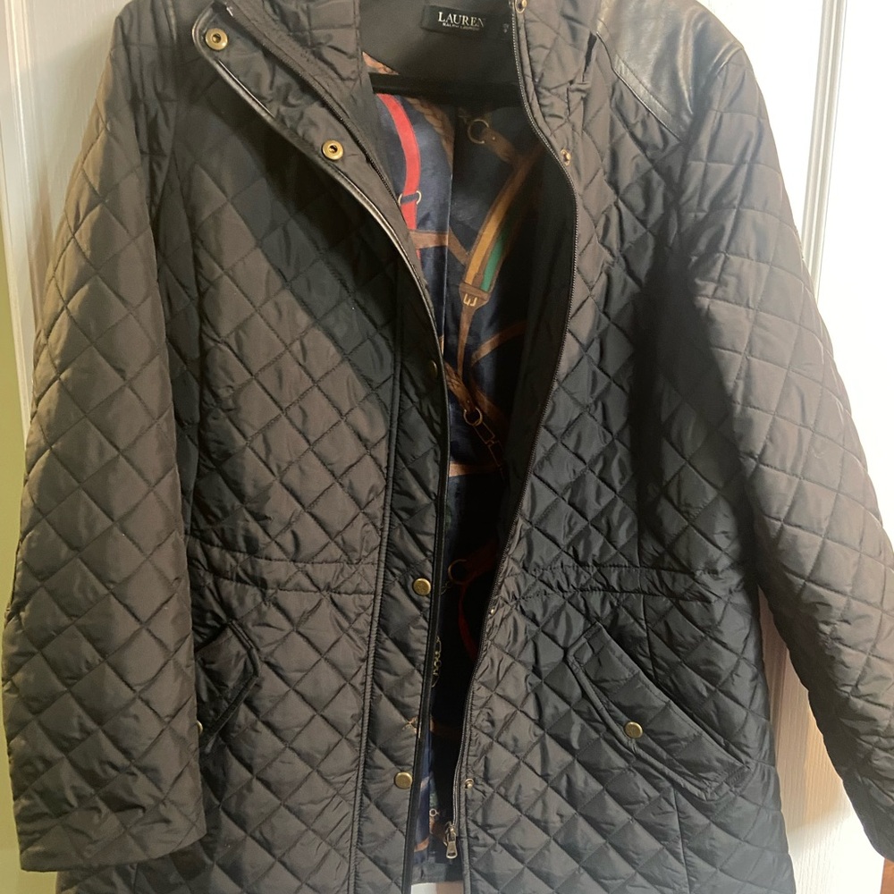 Stylish Plus Size Lauren Ralph Lauren Black Quilted Utility Jacket